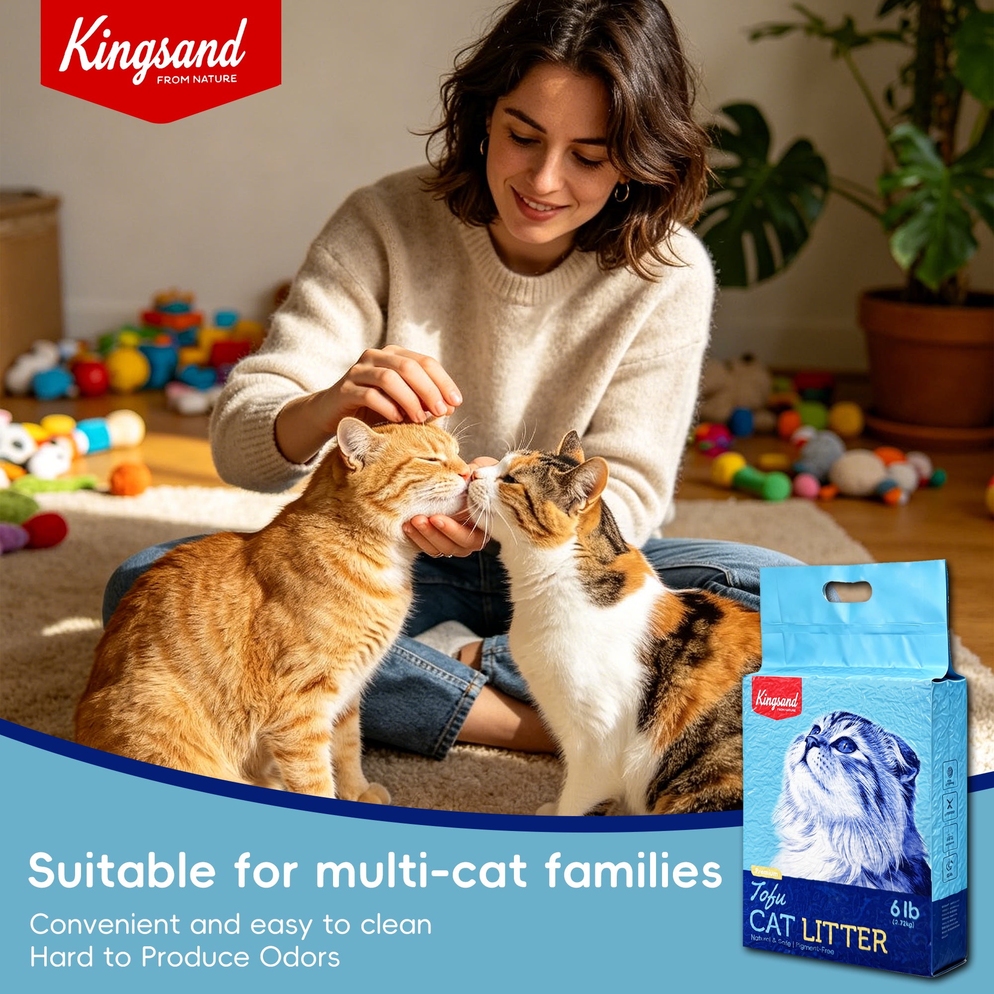 Kingsand Eco-Friendly Natural Tofu Cat Litter | 100% Plant-Based, Biodegradable & Flushable Scented Pellets